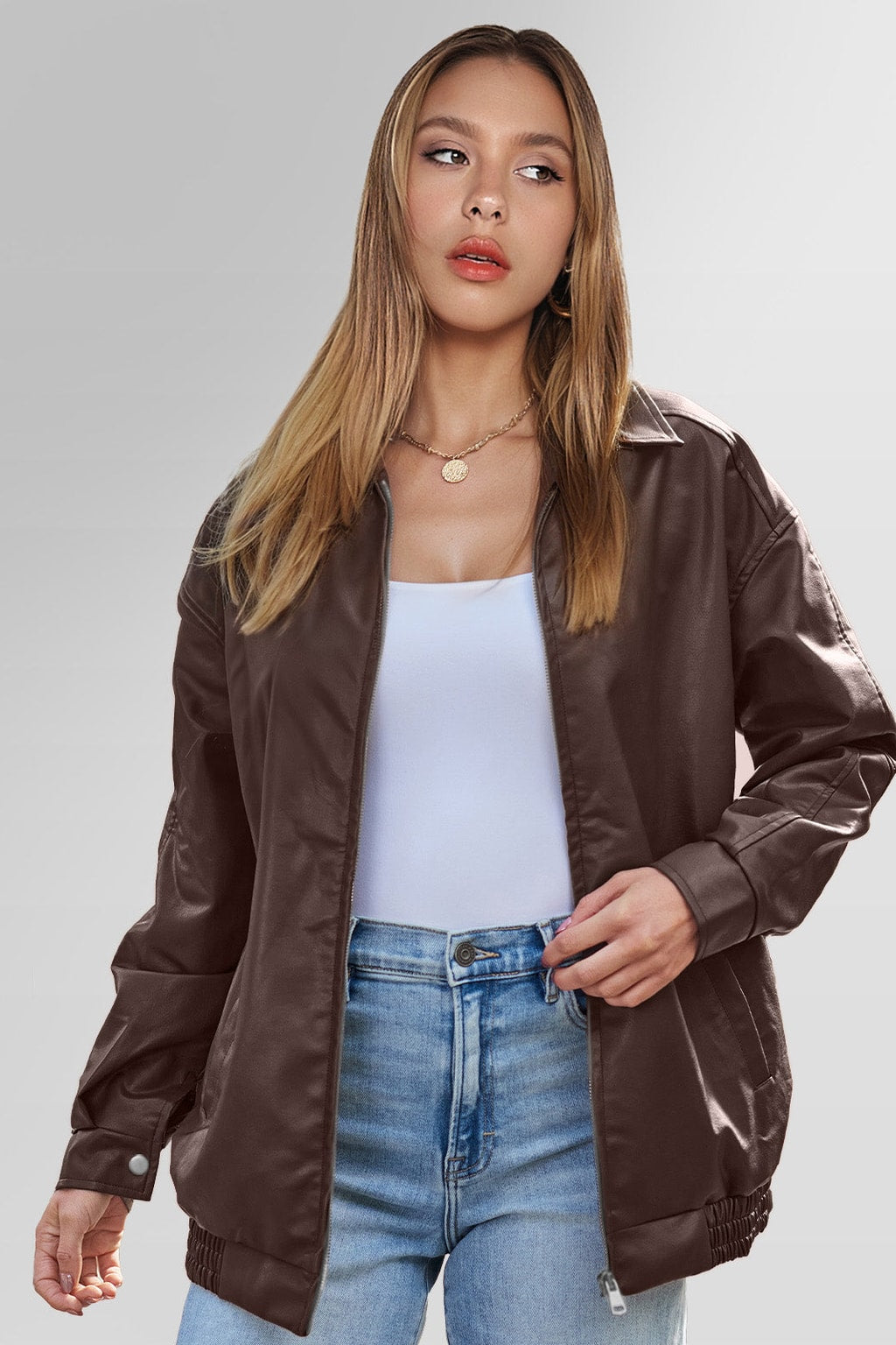 Leather Oversized Biker Effortless Jacket - 3