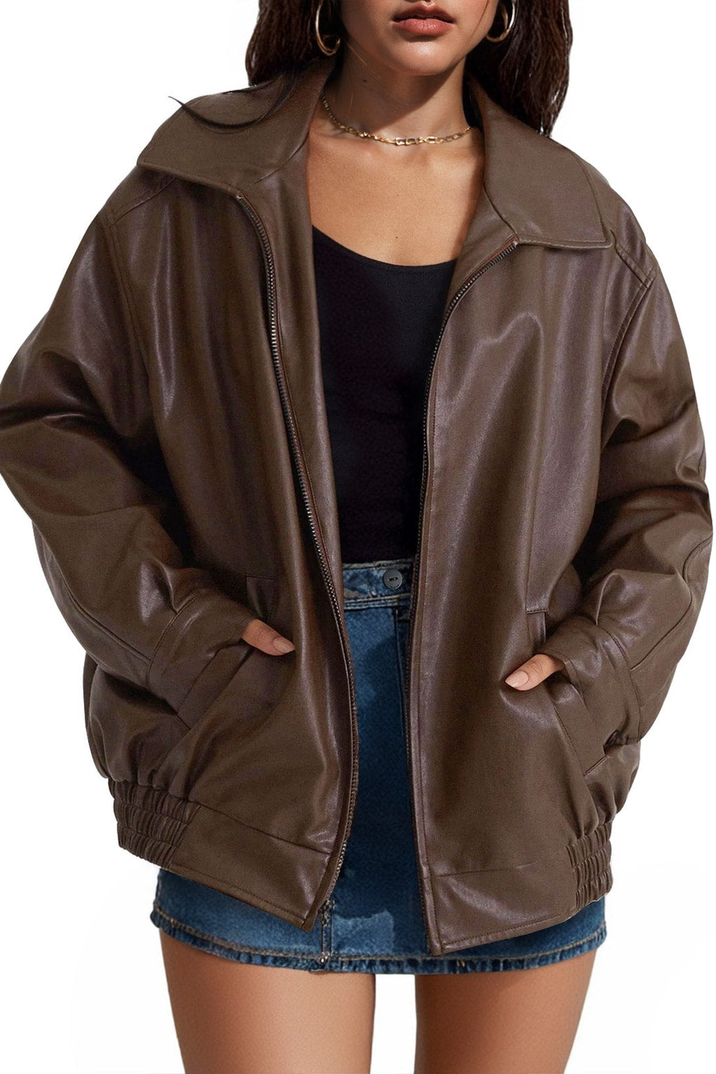 Leather Oversized Biker Effortless Jacket - 5