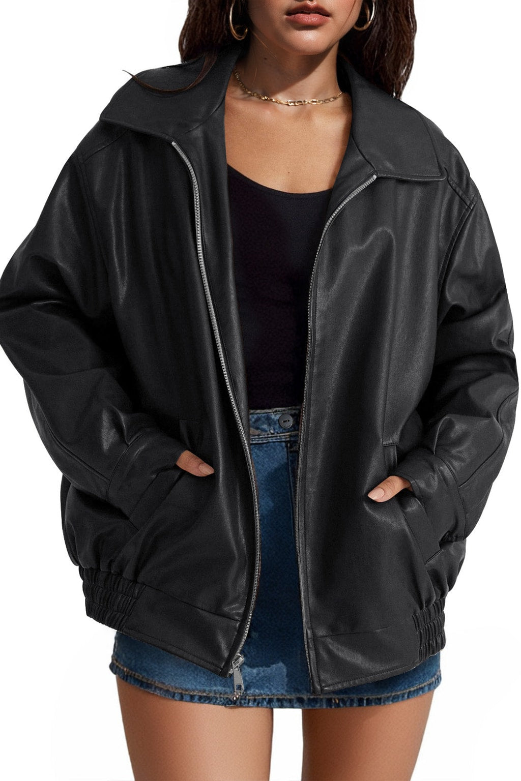 Leather Oversized Biker Effortless Jacket - 6