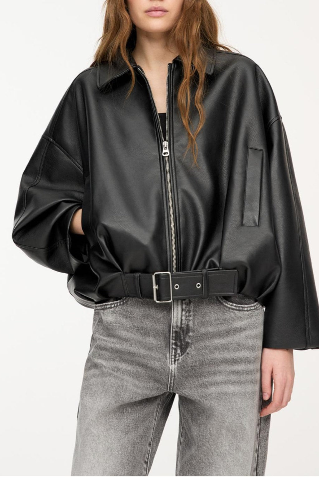 Effortless Leather Jacket with Oversized Belted Fit - 5