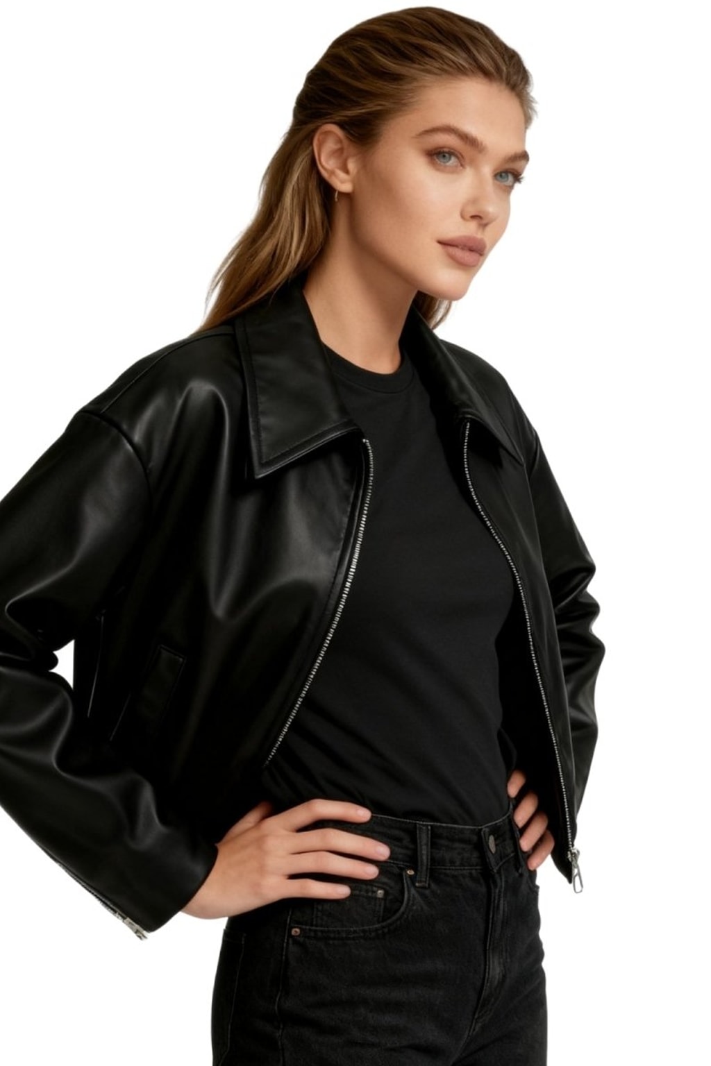 Elegant Leather Jacket Oversized Cropped Fit - 9