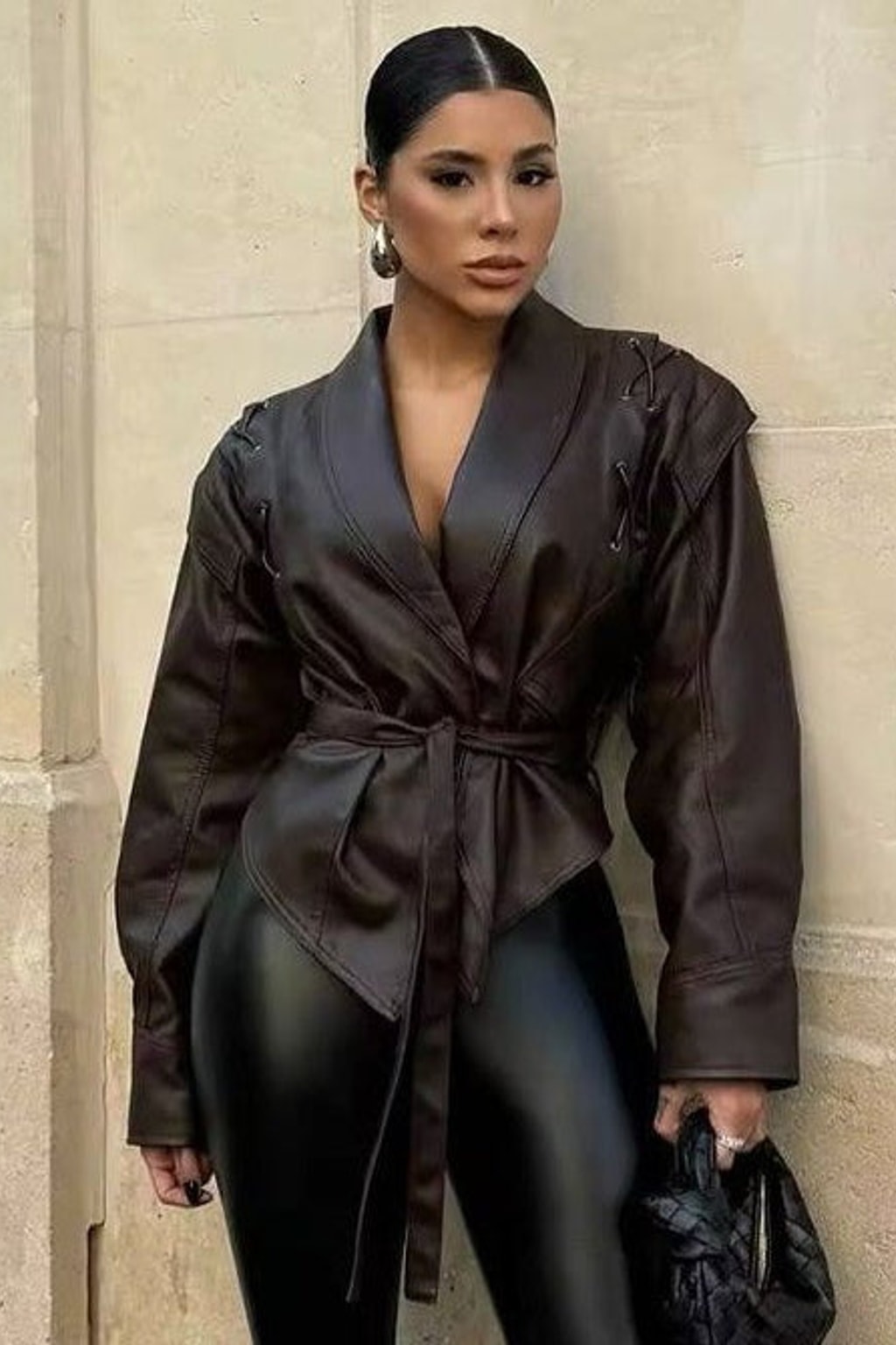 Relaxed Leather Biker Jacket with Notched Lapel - 3
