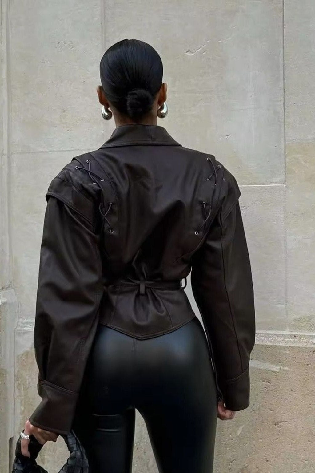 Relaxed Leather Biker Jacket with Notched Lapel - 4