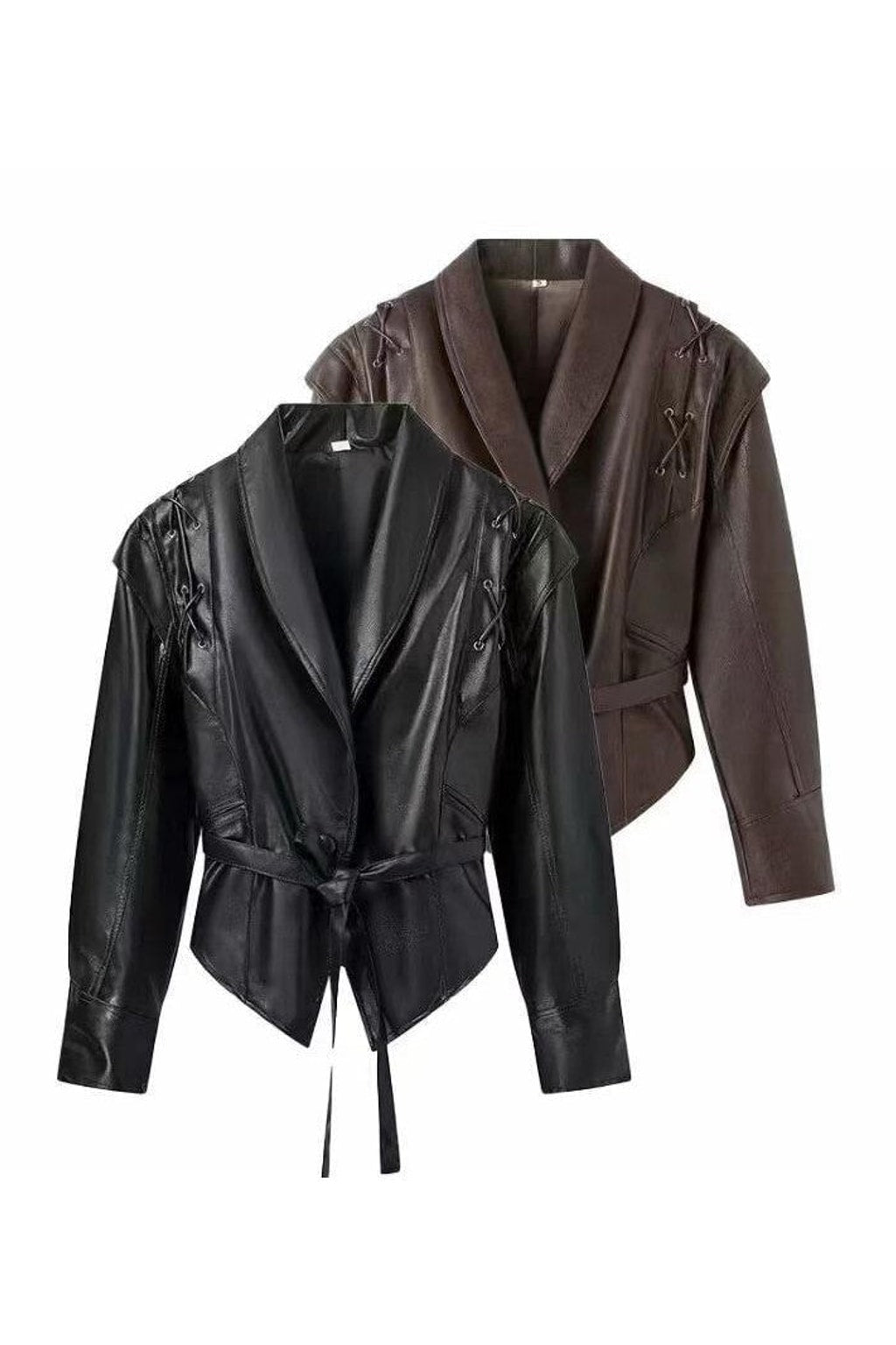 Relaxed Leather Biker Jacket with Notched Lapel - 11