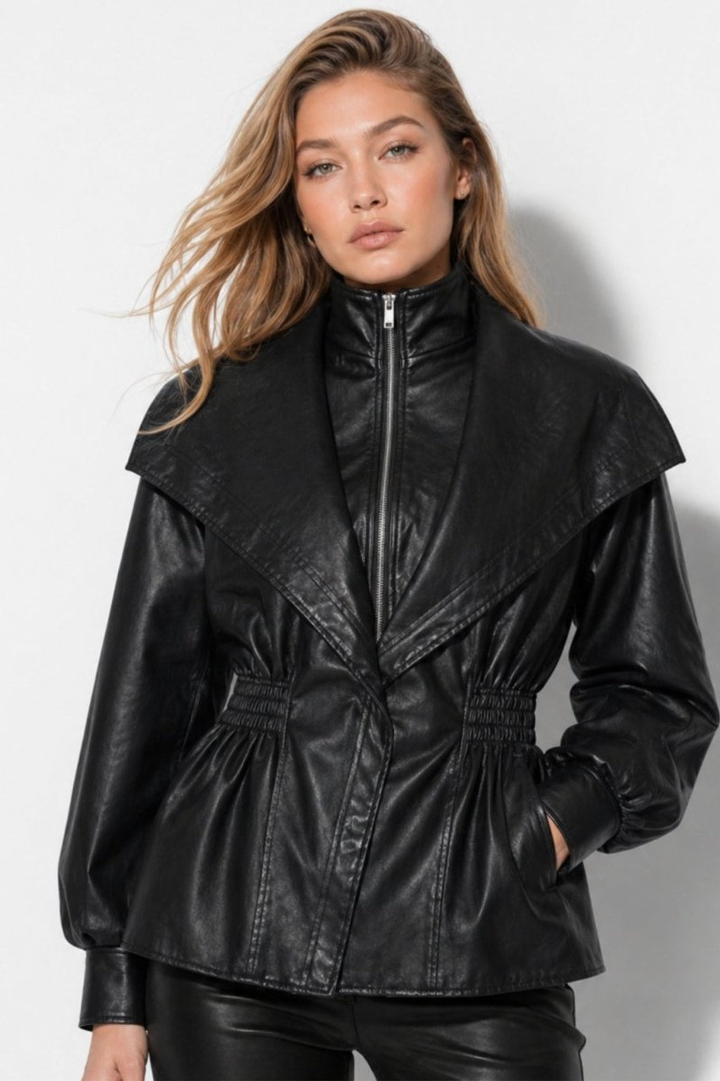 Timeless Leather Moto Jacket With Notch Lapel - 3