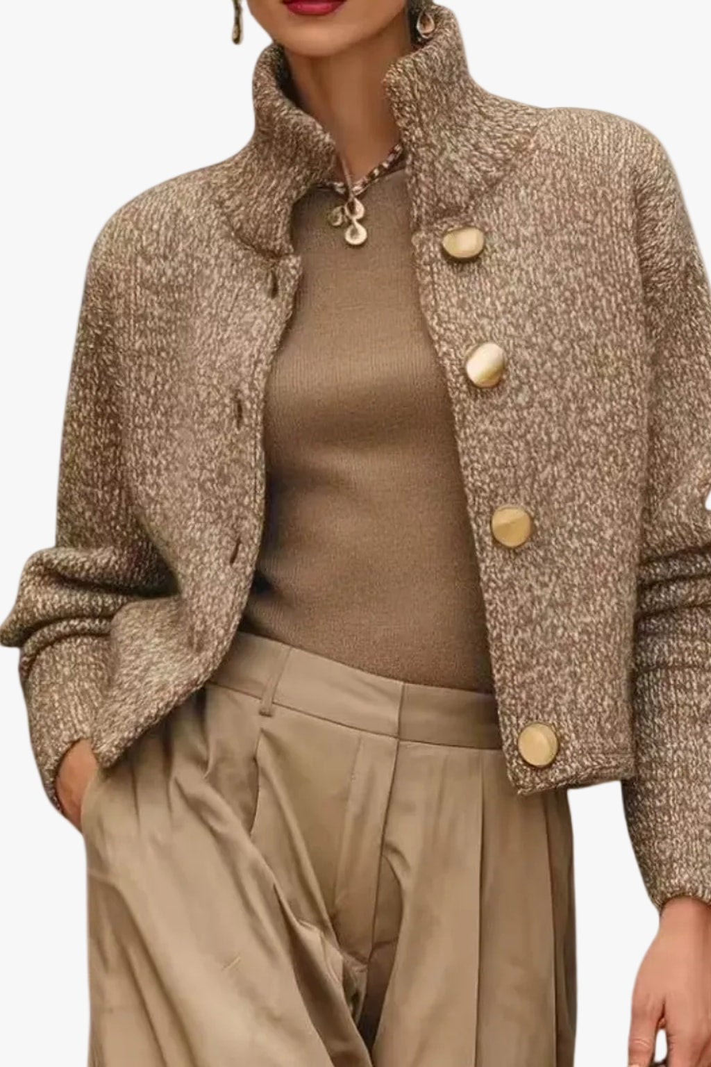 Knit Sweater Jacket with Stand Collar - 6