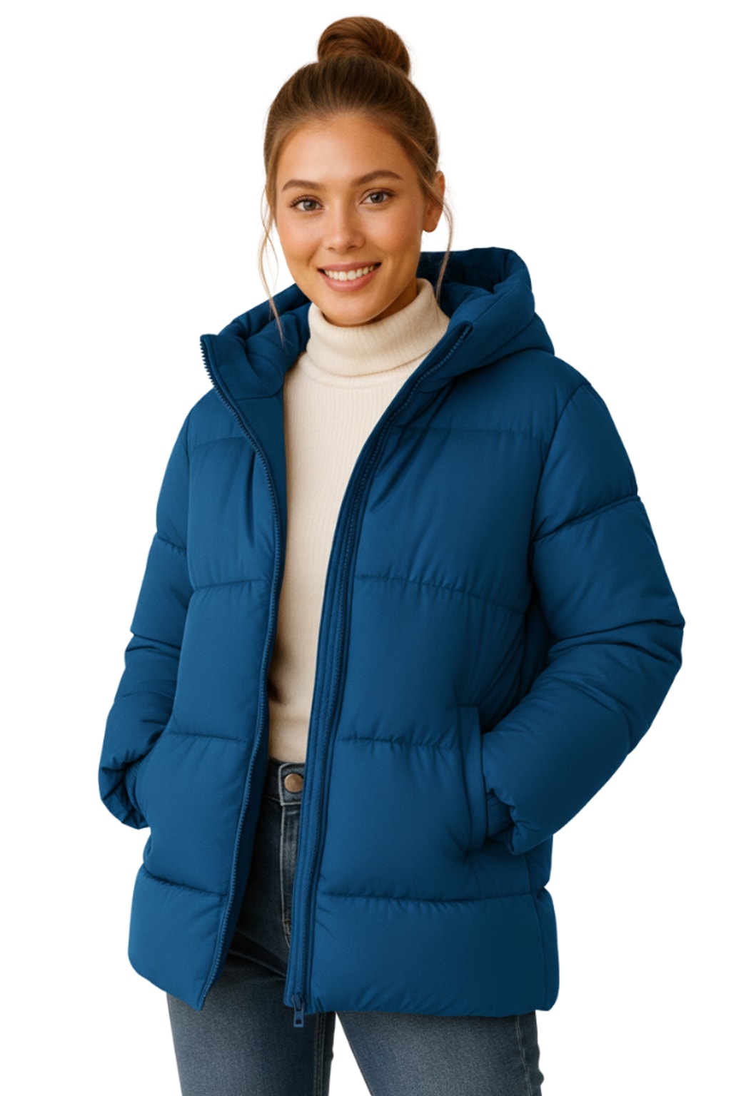 Quilted Effortless Puffer Jacket With Hood - Lightweight Womens Coat - 3