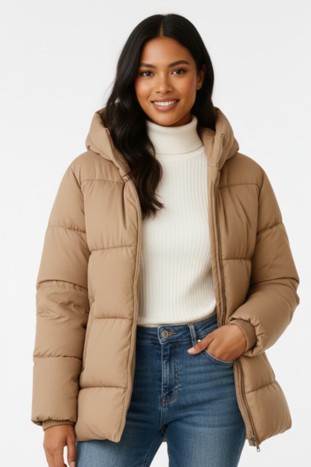 Quilted Effortless Puffer Jacket With Hood - Lightweight Womens Coat - 5