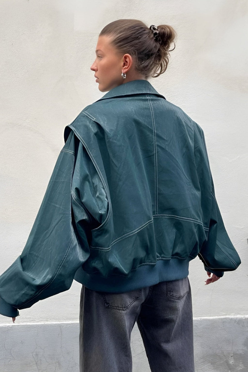 Relaxed Cozy Oversized Structured Bomber Jacket - 6