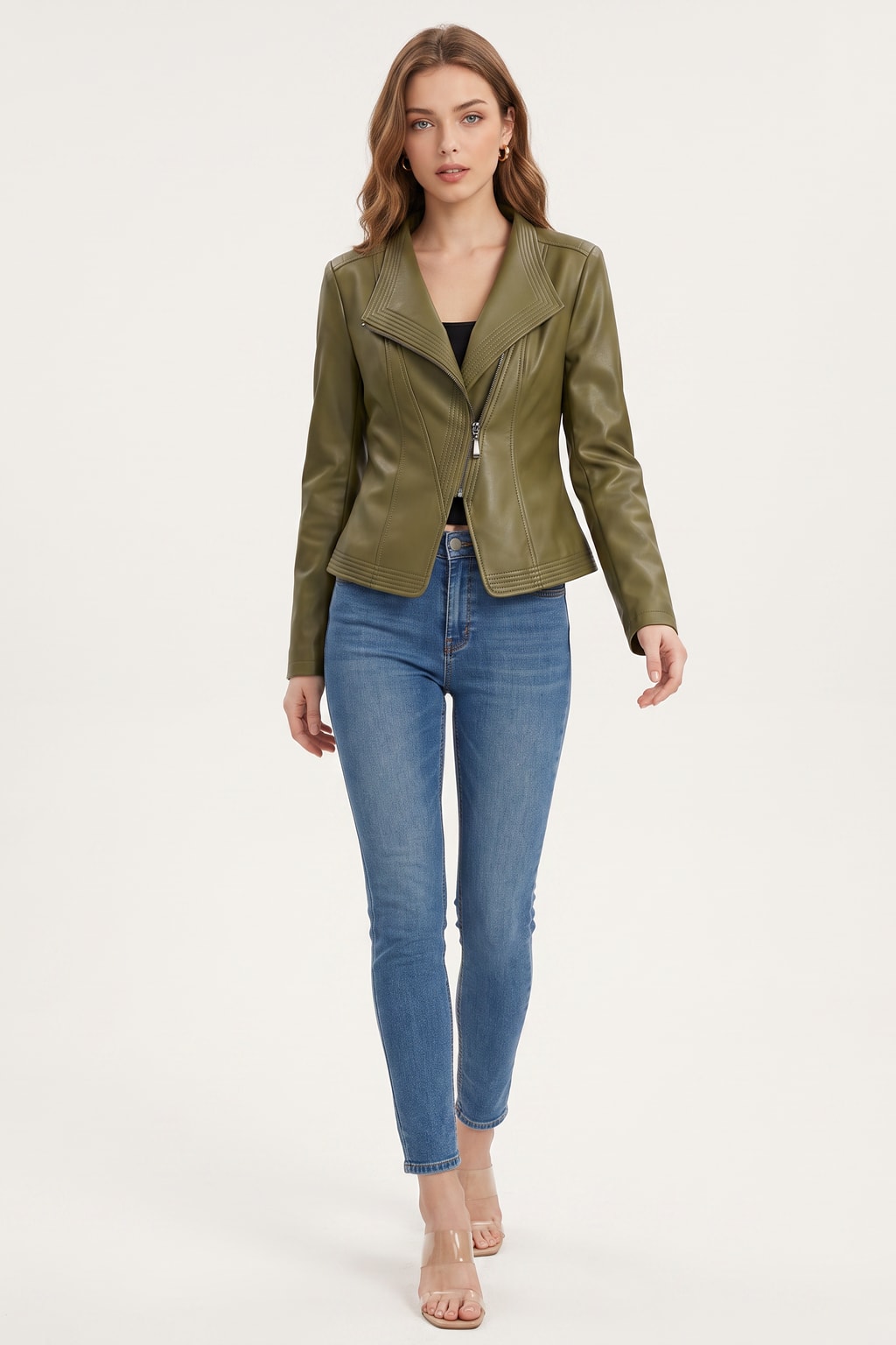 Effortless Vegan Leather Jacket With Asymmetrical Zip - 4