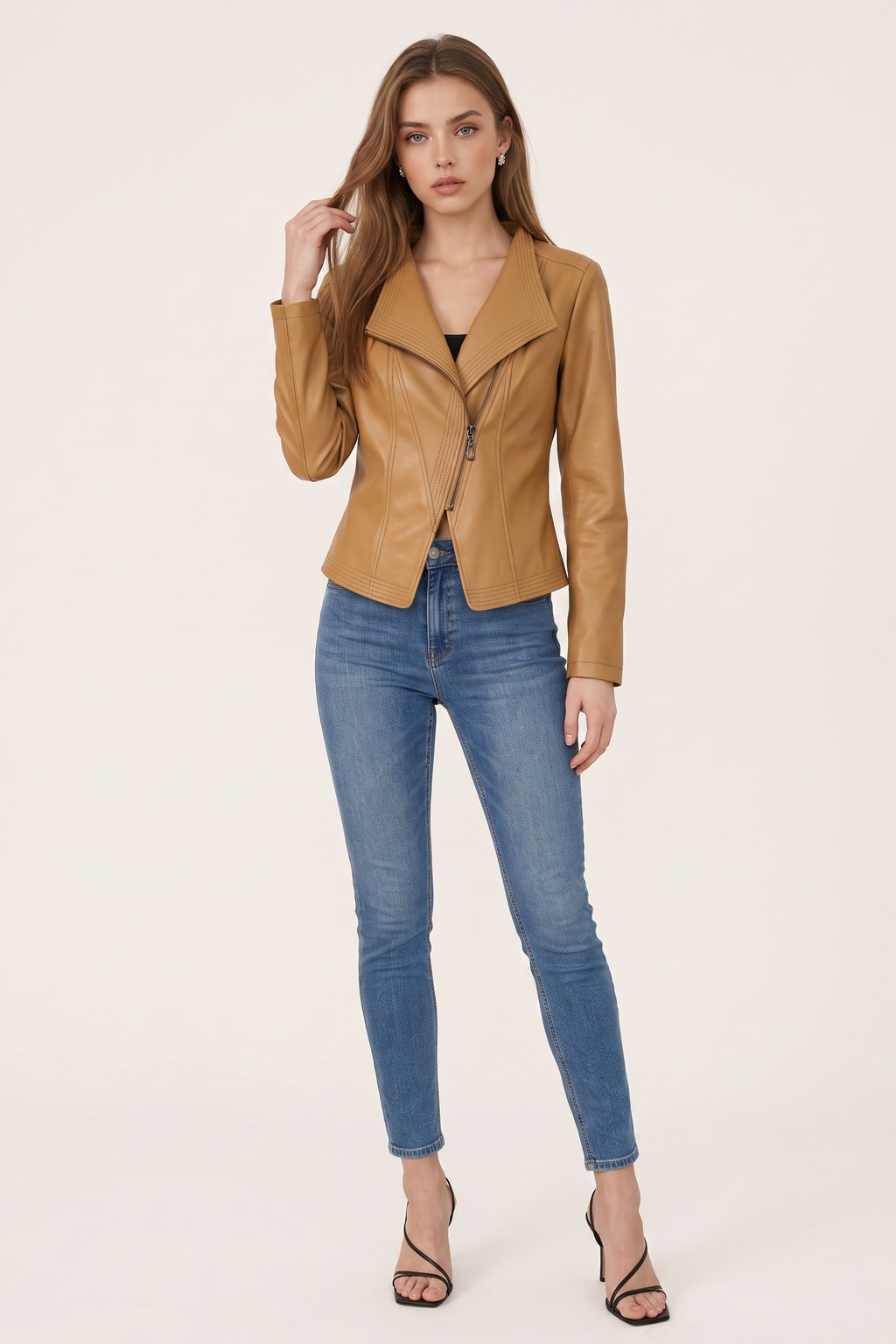 Effortless Vegan Leather Jacket With Asymmetrical Zip - 5