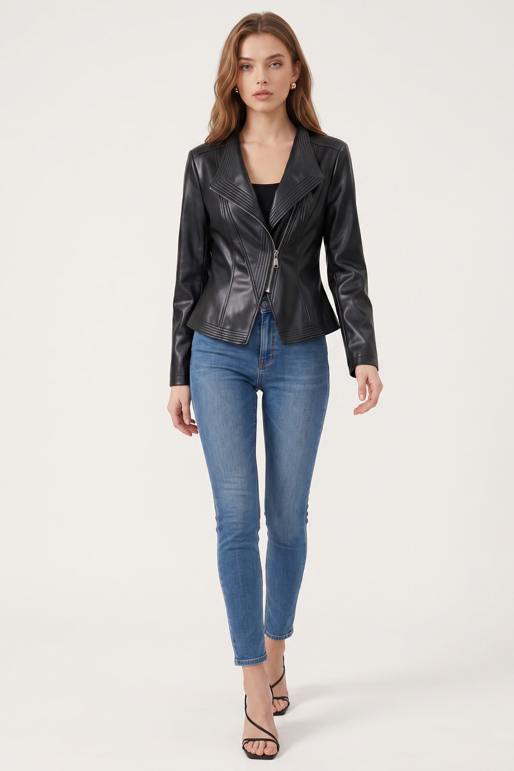 Effortless Vegan Leather Jacket With Asymmetrical Zip - 6