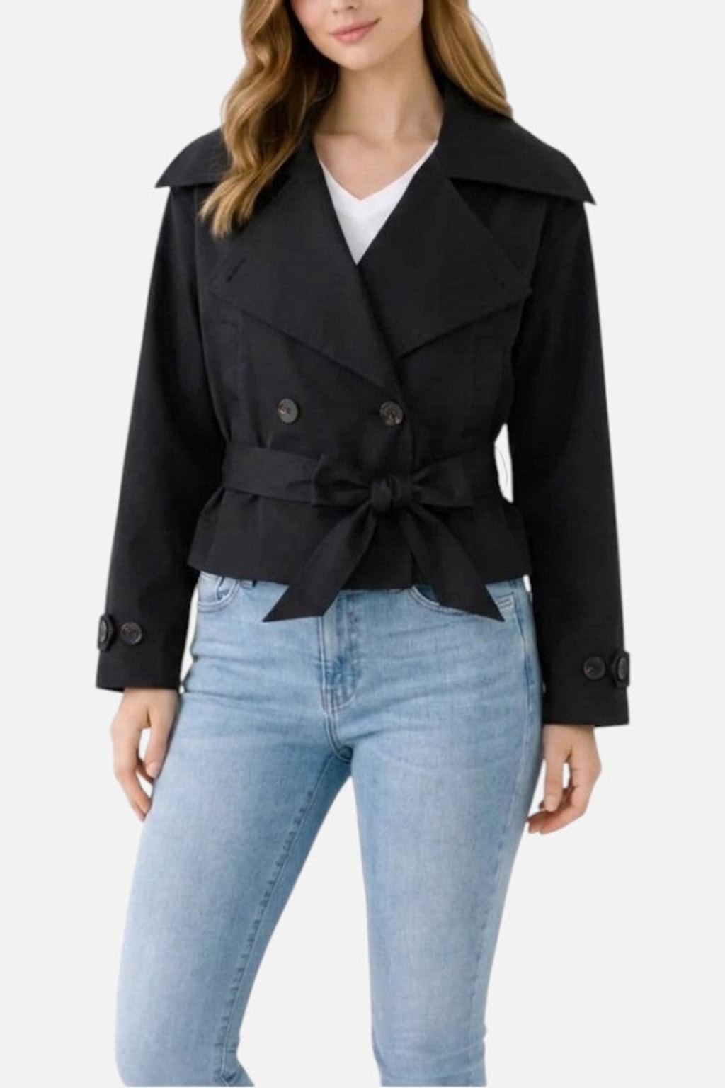 Cropped Trench Jacket With Belted Notch Collar - 4