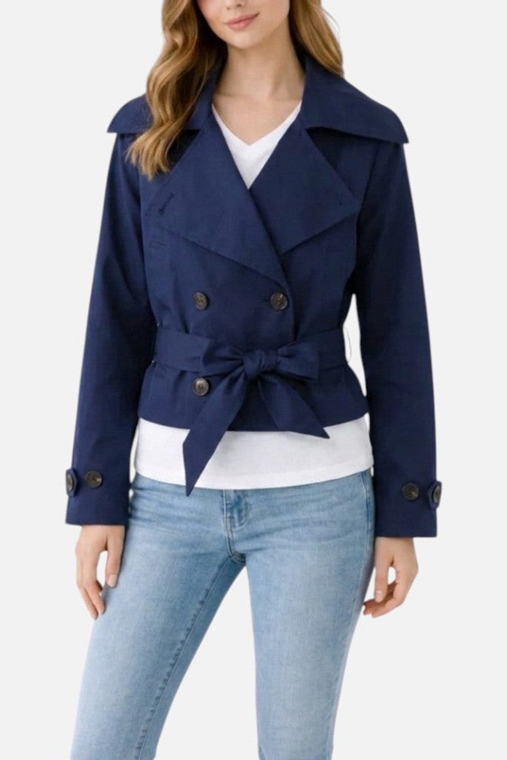 Cropped Trench Jacket With Belted Notch Collar - 5