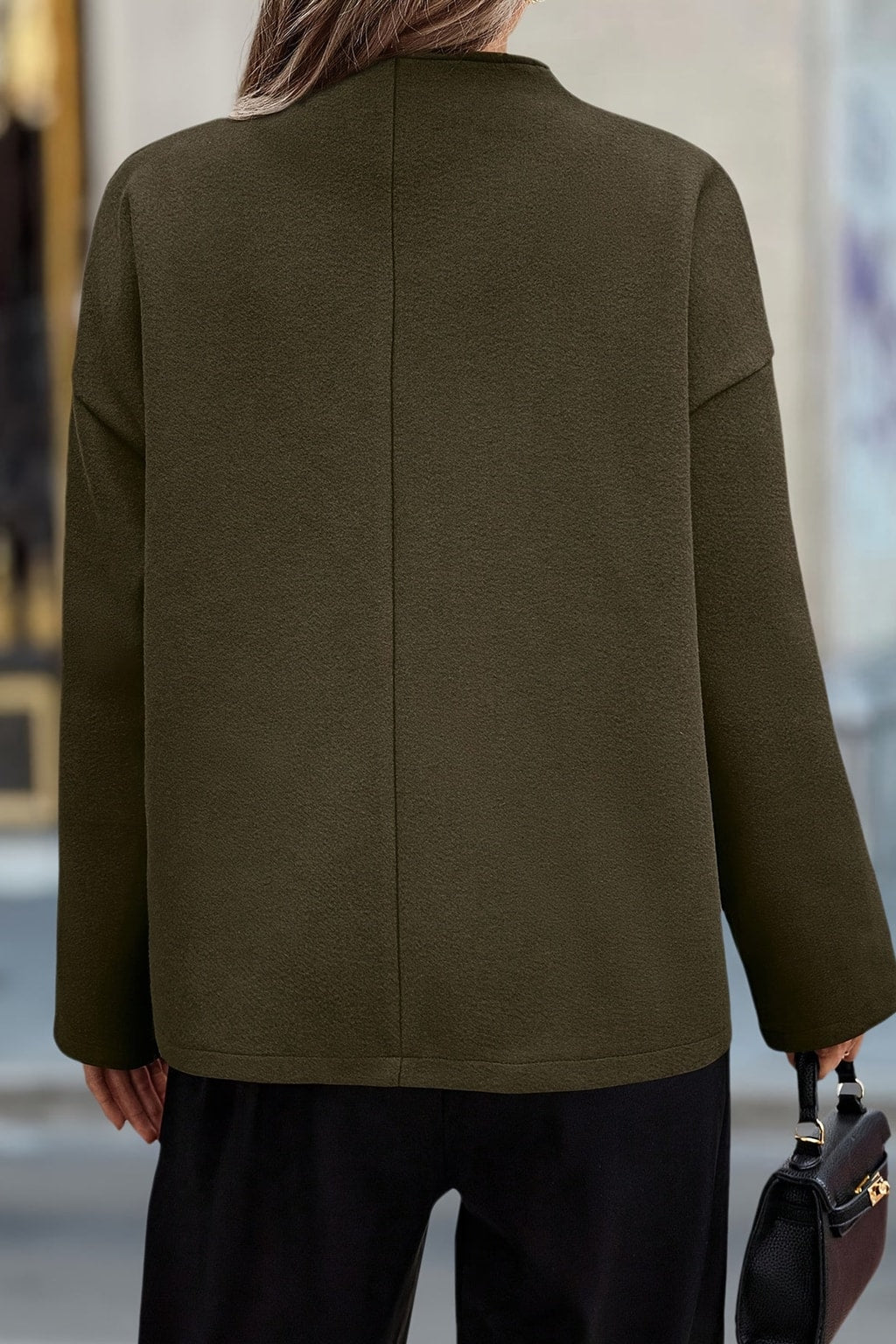 Cozy Dark Green Fleece Pea Coat With Stand Collar - 6