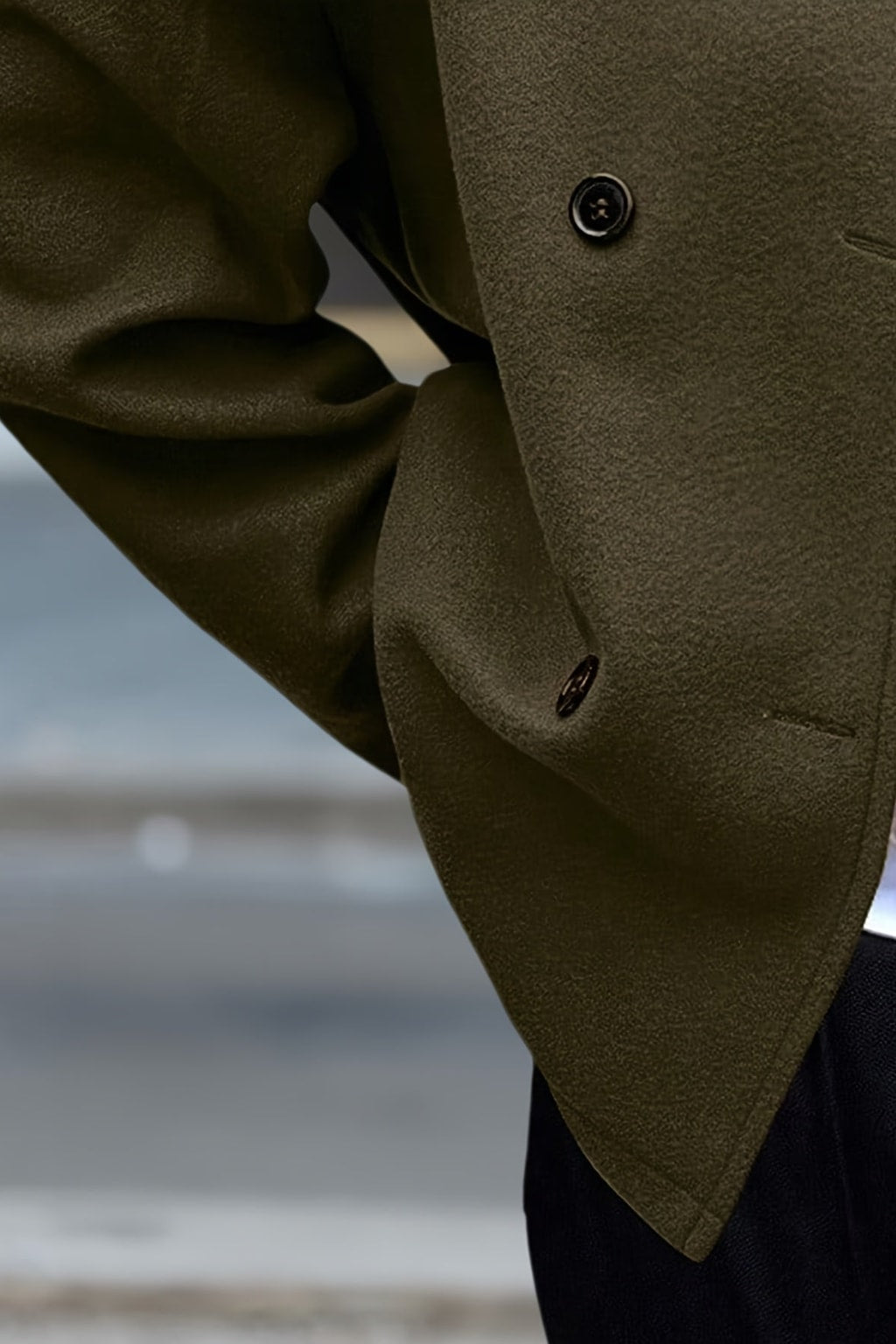 Cozy Dark Green Fleece Pea Coat With Stand Collar - 5