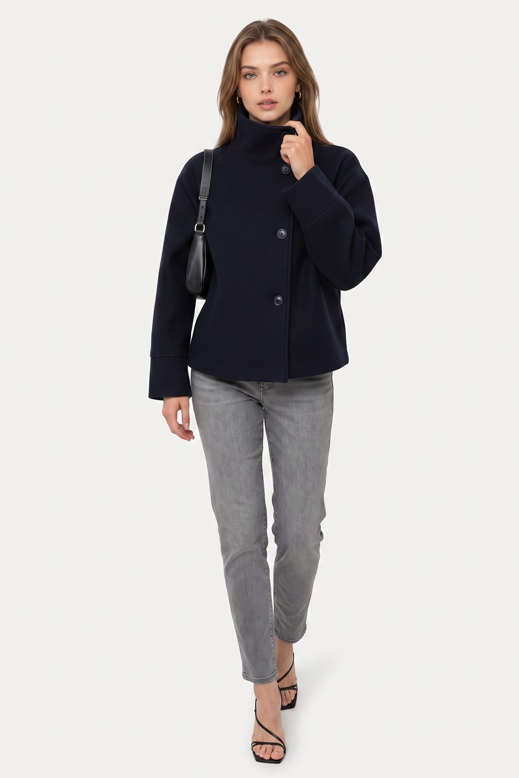 Stand Collar Elegant Short Jacket With Flattering Fit - 2