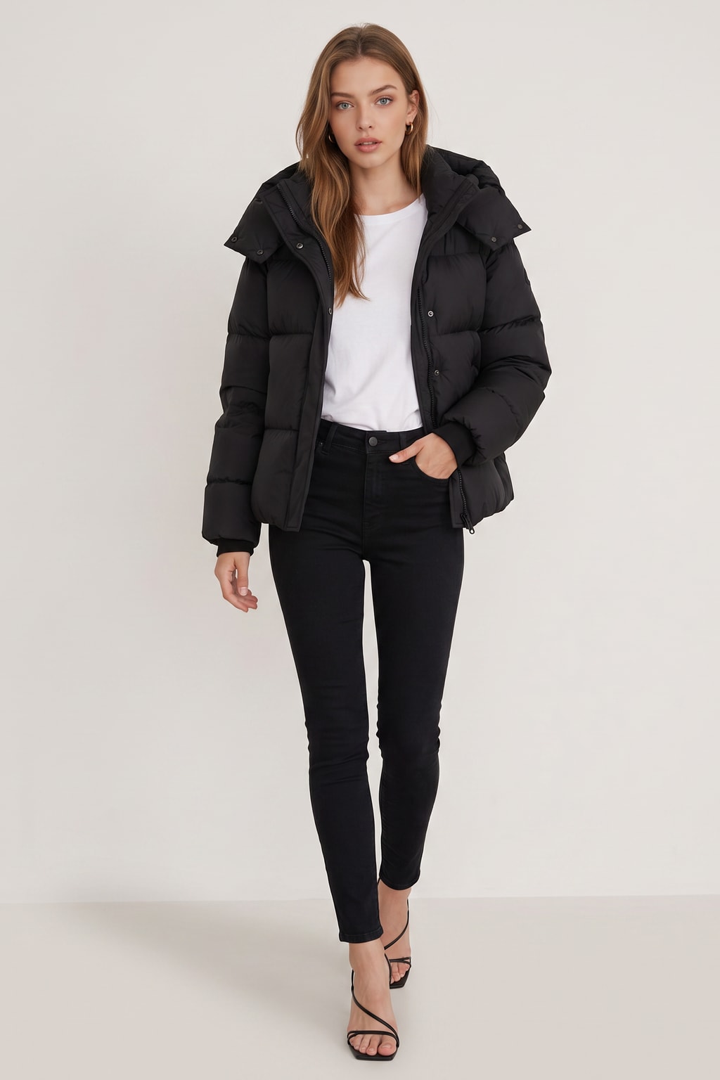 Warm Quilted Short Cozy Puffer Jacket with Hood - 2