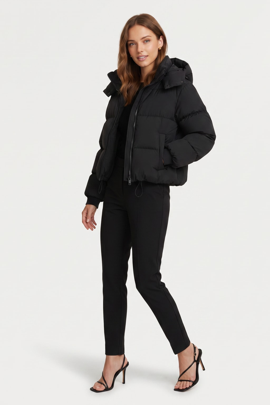 Warm Quilted Short Cozy Puffer Jacket with Hood - 3