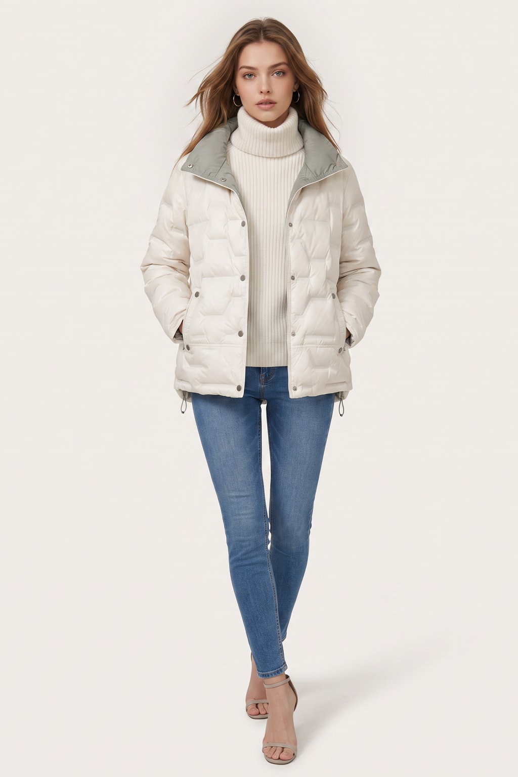 Quilted Cozy Puffer Jacket with High Funnel Neck - 2
