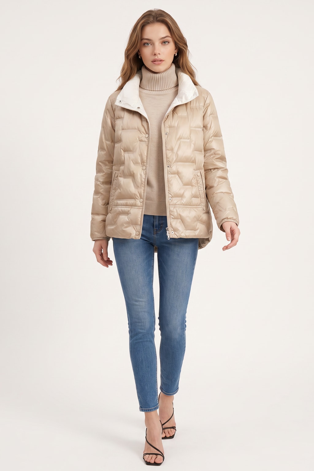 Quilted Cozy Puffer Jacket with High Funnel Neck - 3