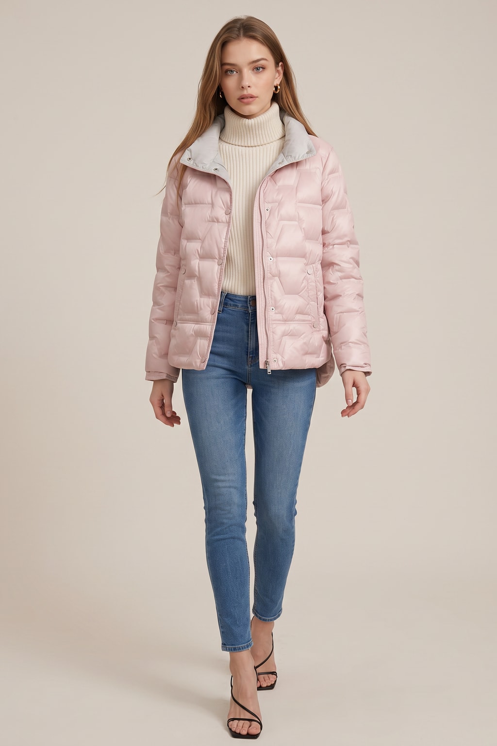 Quilted Cozy Puffer Jacket with High Funnel Neck - 4