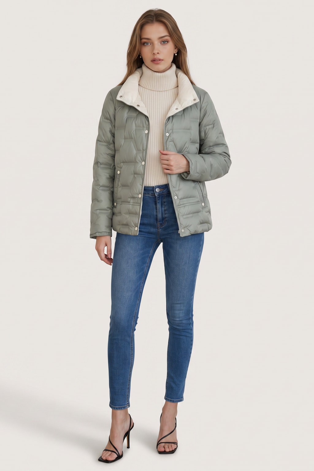 Quilted Cozy Puffer Jacket with High Funnel Neck - 5