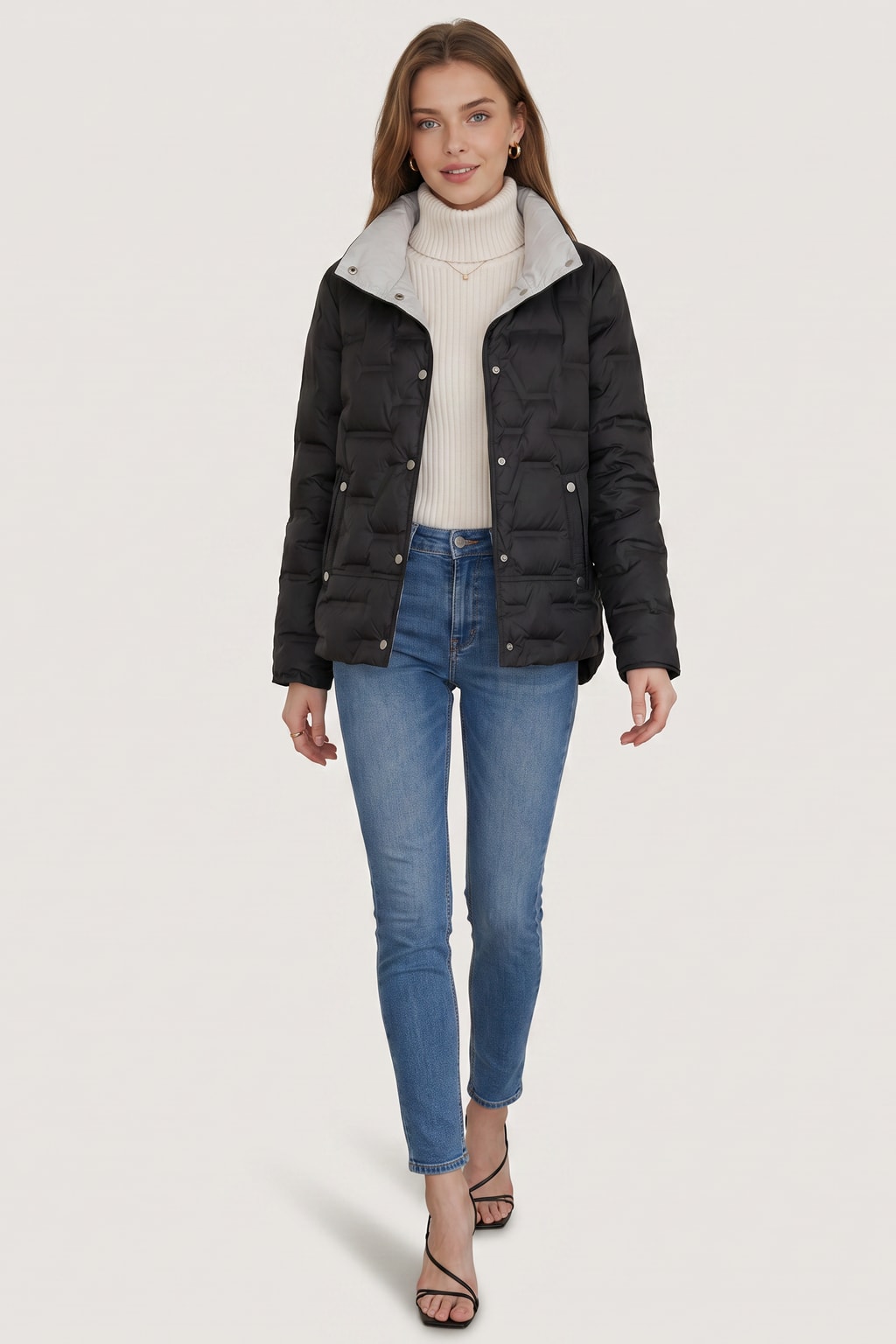 Quilted Cozy Puffer Jacket with High Funnel Neck - 6