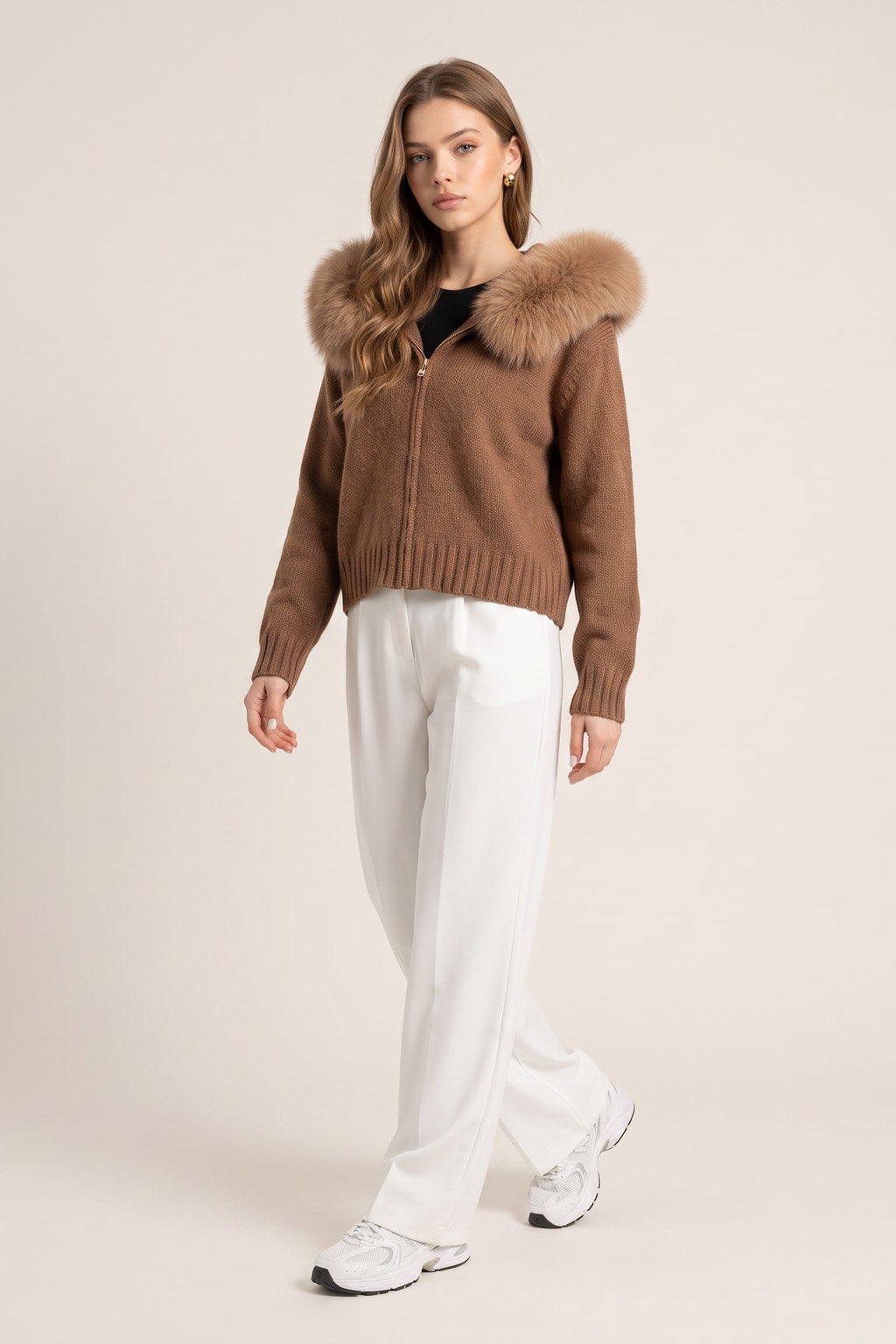 Relaxed Wool Jacket with Faux Fur-Lined Hood - 2
