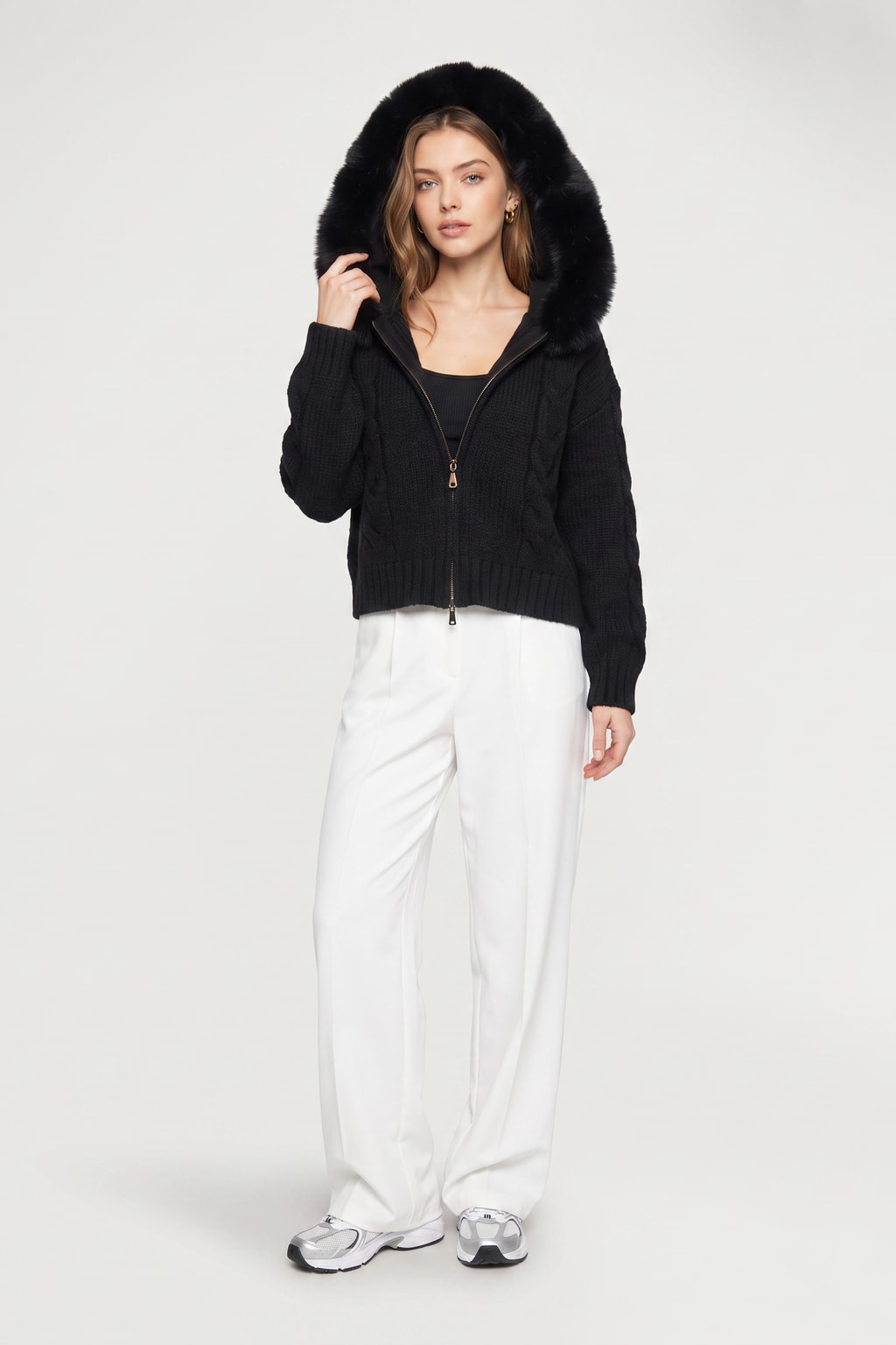 Relaxed Wool Jacket with Faux Fur-Lined Hood - 4