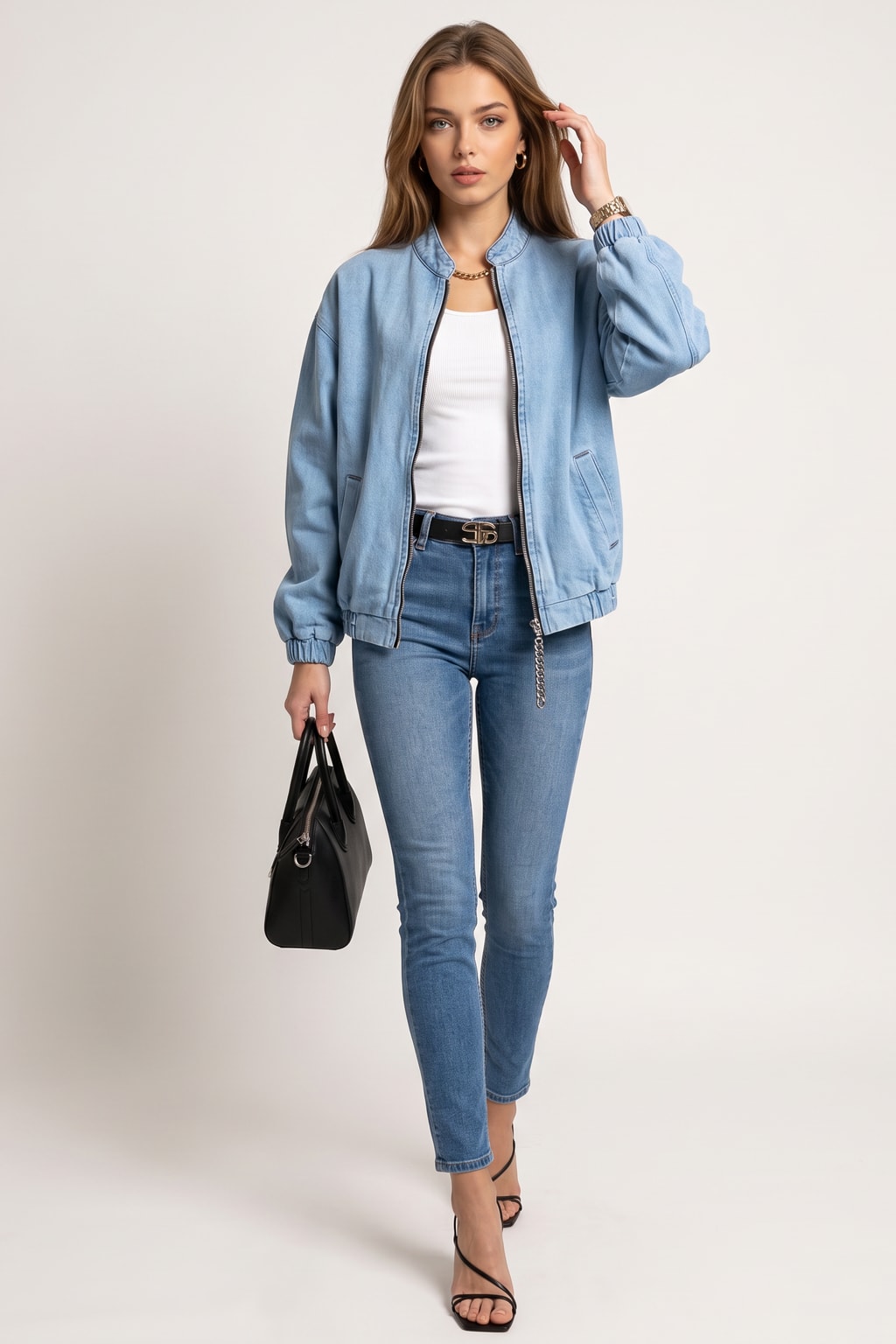 Blue Lightweight Effortless Bomber Jacket with Zip Closure - 4