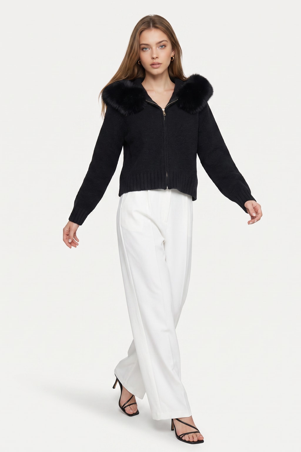 Relaxed Wool Jacket with Faux Fur-Lined Hood - 8