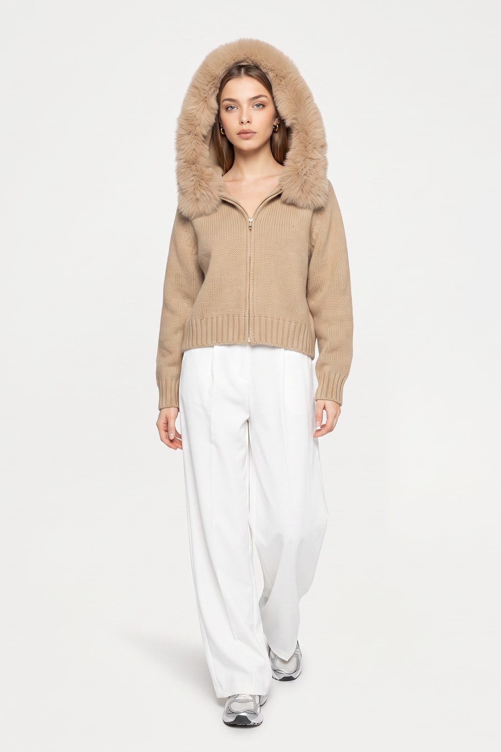 Relaxed Wool Jacket with Faux Fur-Lined Hood - 10