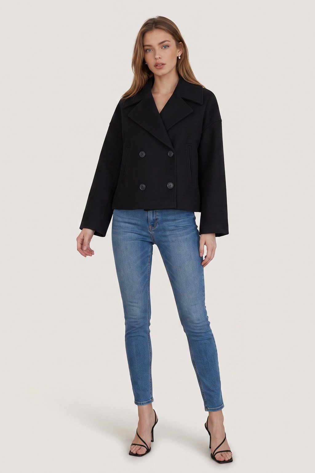 Elegant Cropped Blazer with Pointed Lapels and Double Breasted Closure - 3