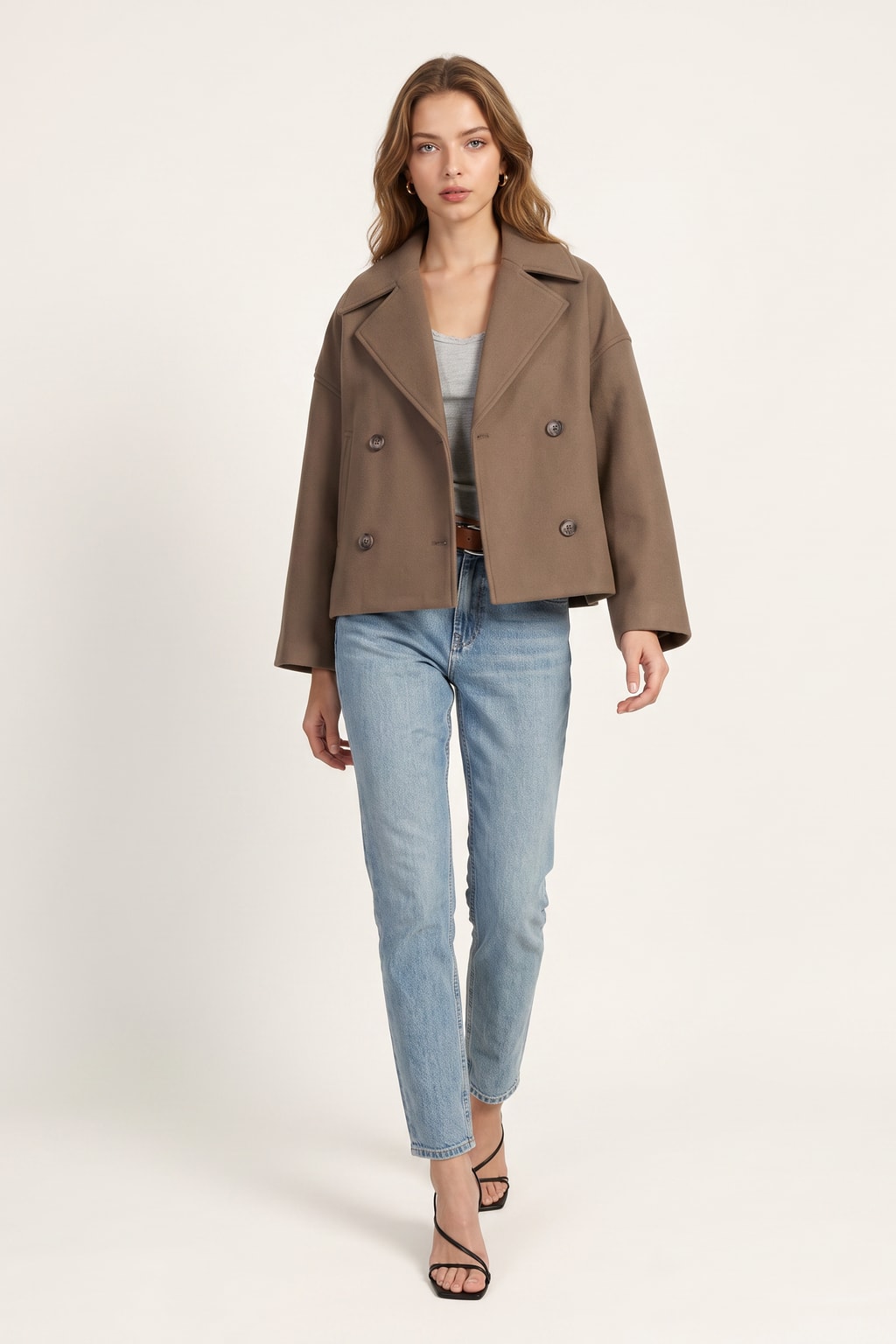Elegant Cropped Blazer with Pointed Lapels and Double Breasted Closure - 5