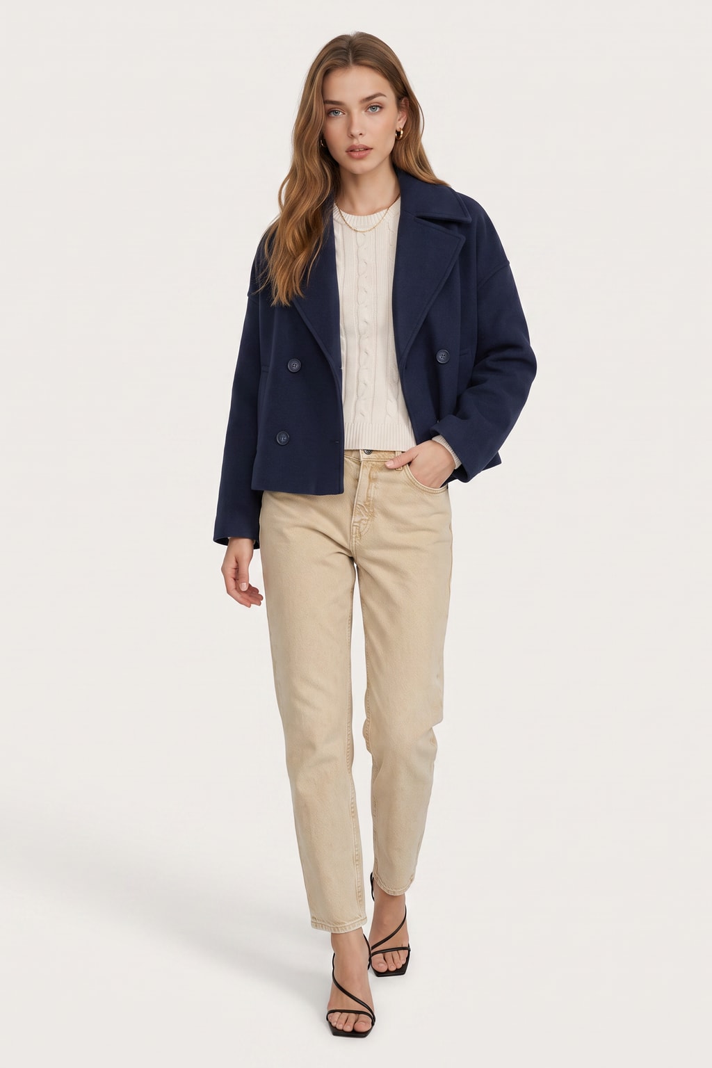 Elegant Cropped Blazer with Pointed Lapels and Double Breasted Closure - 6