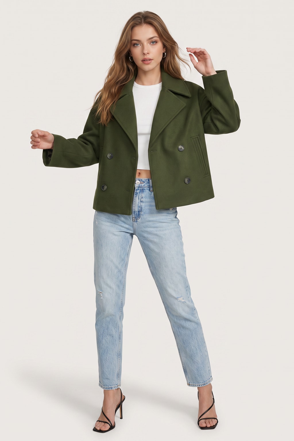 Elegant Cropped Blazer with Pointed Lapels and Double Breasted Closure - 7