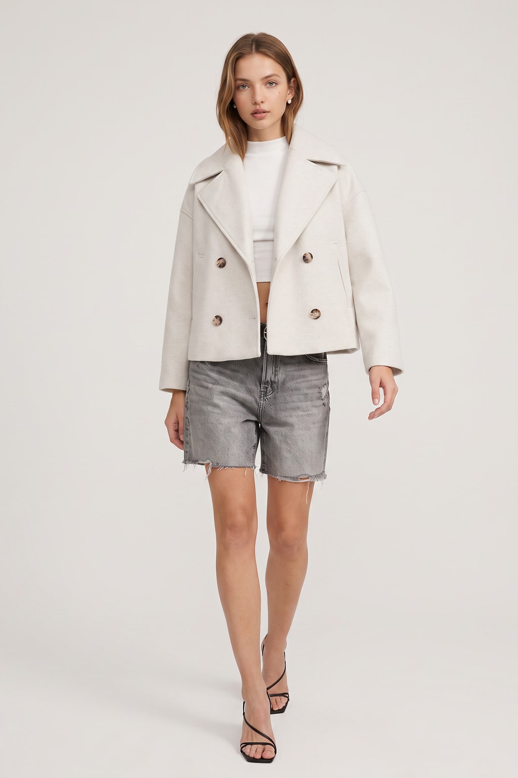 Elegant Cropped Blazer with Pointed Lapels and Double Breasted Closure - 9