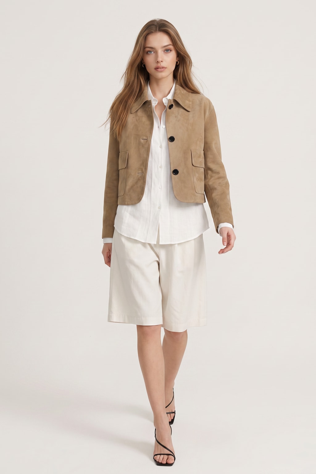 Chic Short Suede Jacket in Beige Minimalist Fit - 2