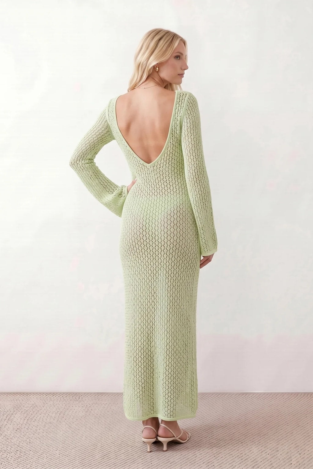 Open-Knit Crochet Plunge Maxi Dress - 19