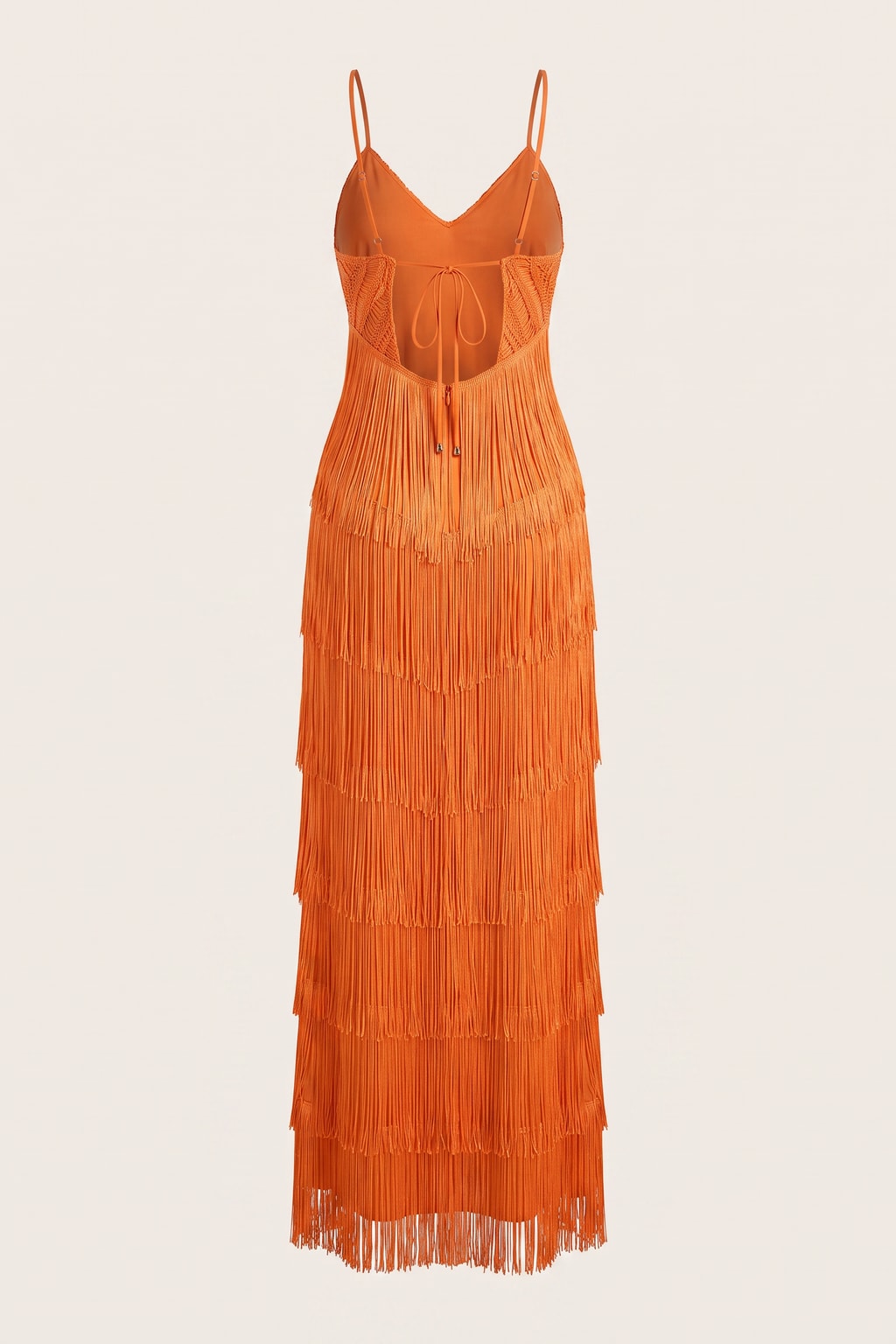 Polyester Tiered Tassel Tie-Back Maxi Dress - 9