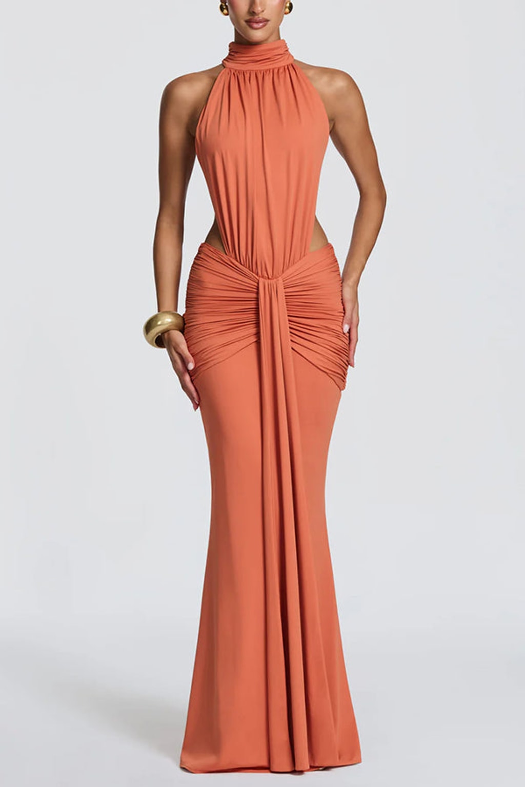 Stretch Jersey Maxi Dress With High Neck And Open Back - 2