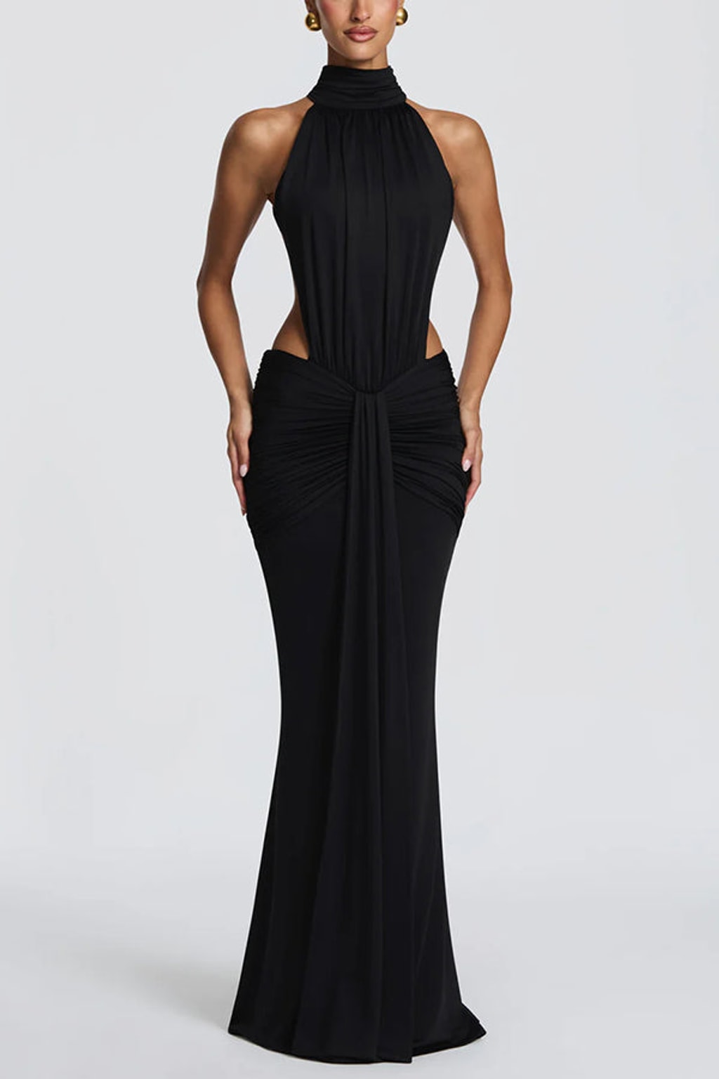 Stretch Jersey Maxi Dress With High Neck And Open Back - 3
