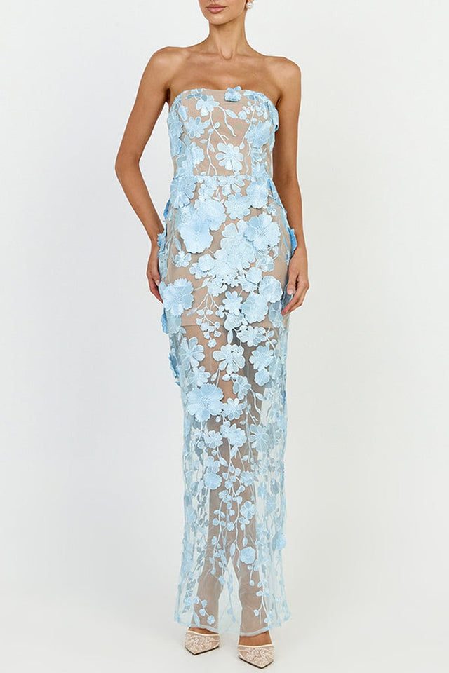 Embroidered Polyester Maxi Dress With Off Shoulder Neckline - 2