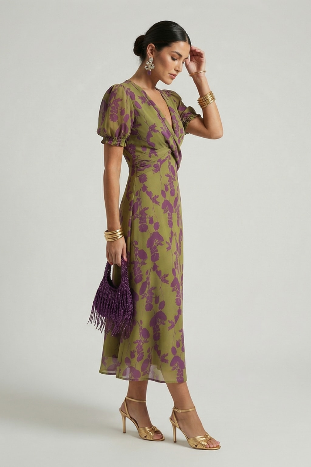 Elegant Lightweight Floral Wrap Midi Dress - 3
