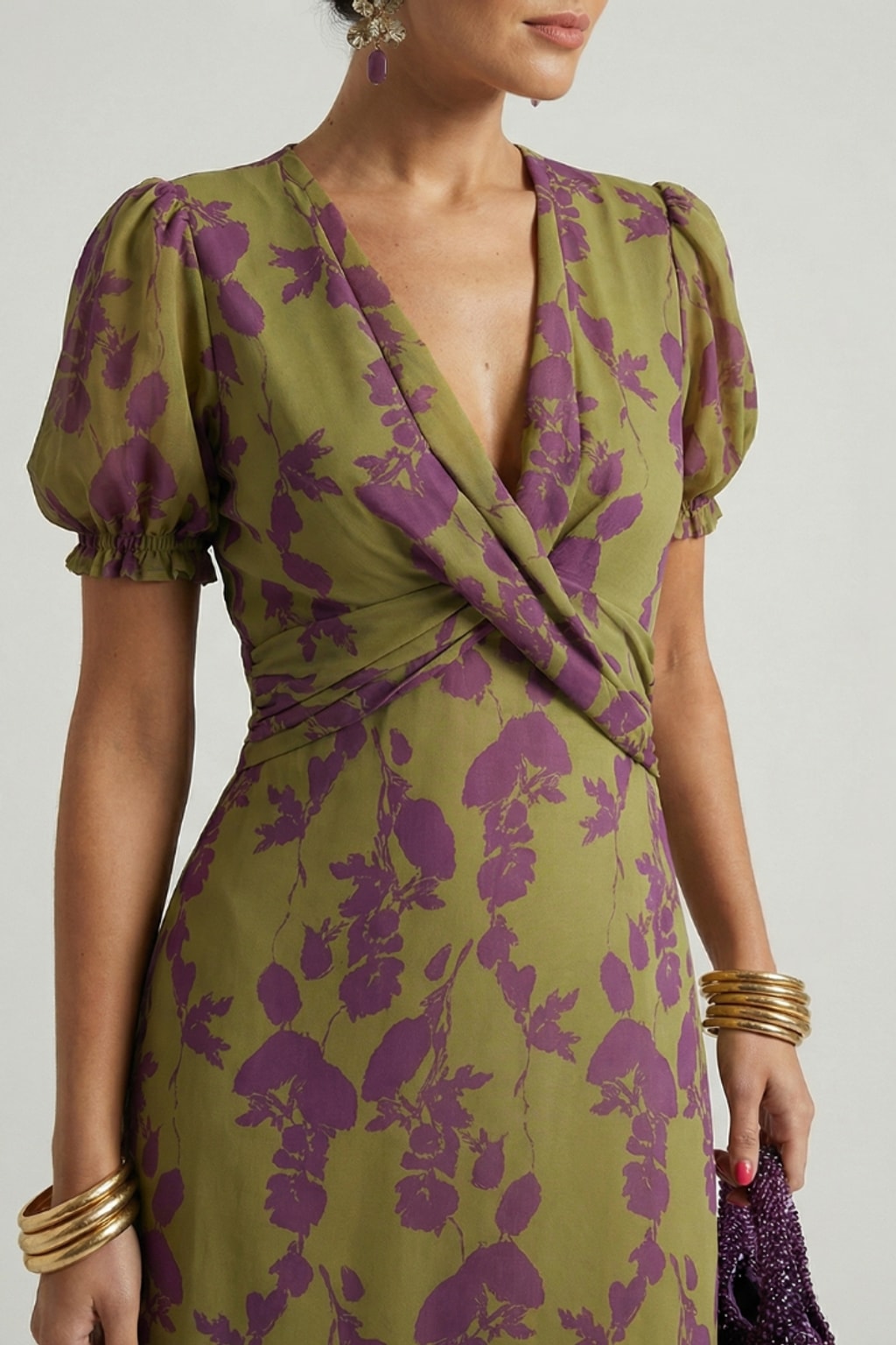 Elegant Lightweight Floral Wrap Midi Dress - 4