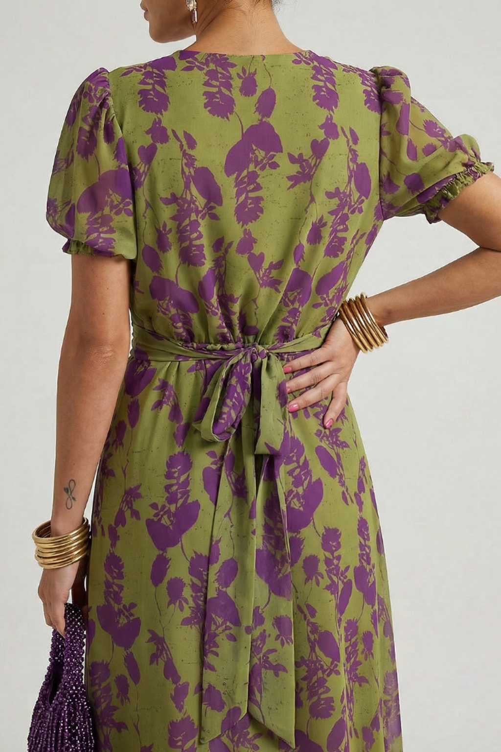 Elegant Lightweight Floral Wrap Midi Dress - 5