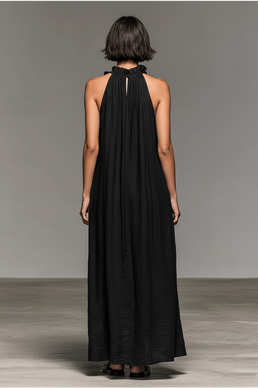 Breathable Sleeveless Maxi Dress with Ruffle Trim - 3