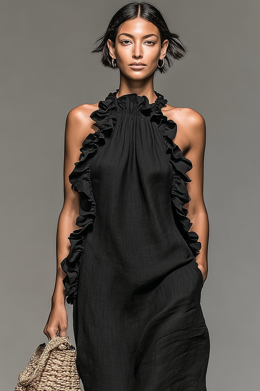 Breathable Sleeveless Maxi Dress with Ruffle Trim - 4