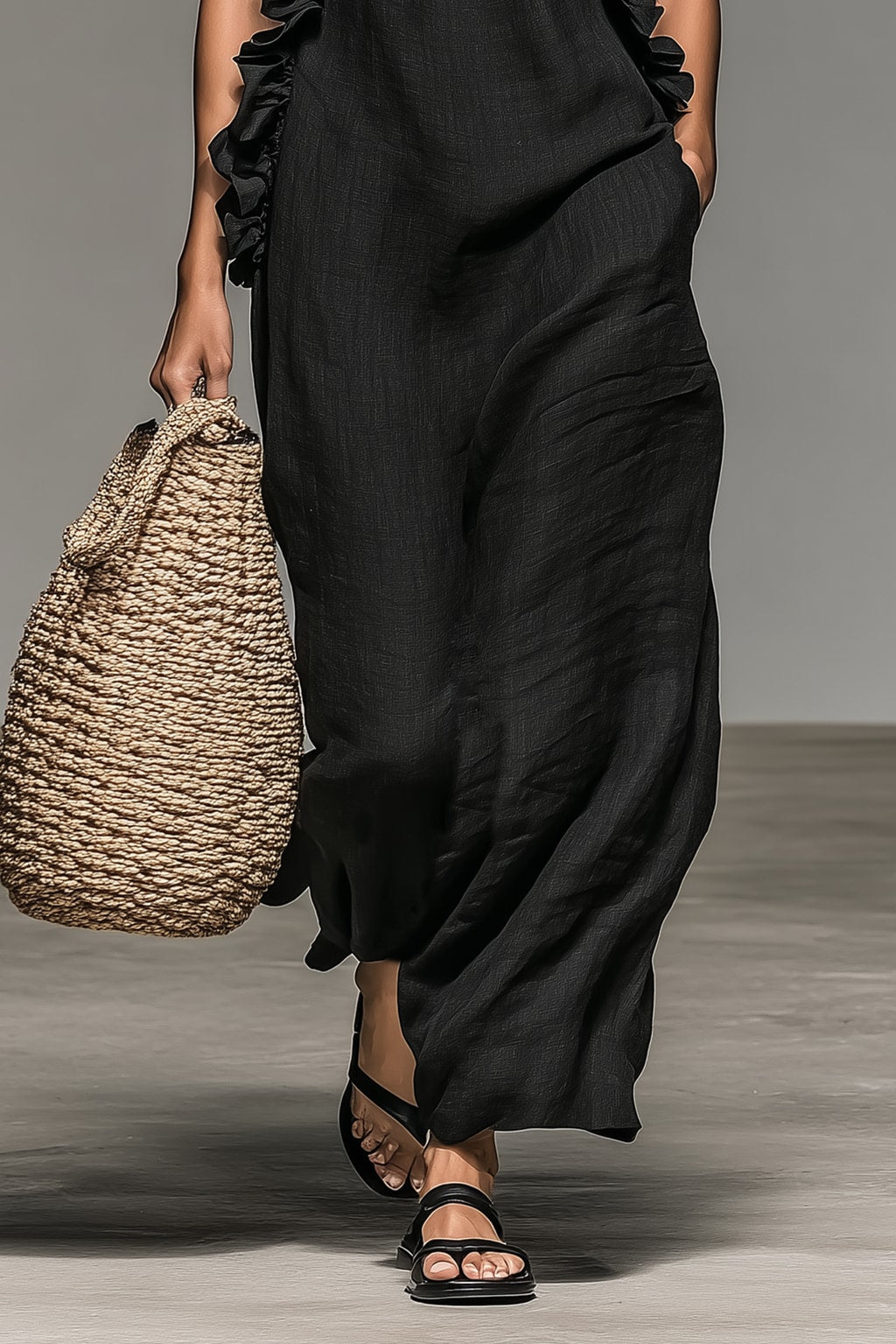 Breathable Sleeveless Maxi Dress with Ruffle Trim - 5